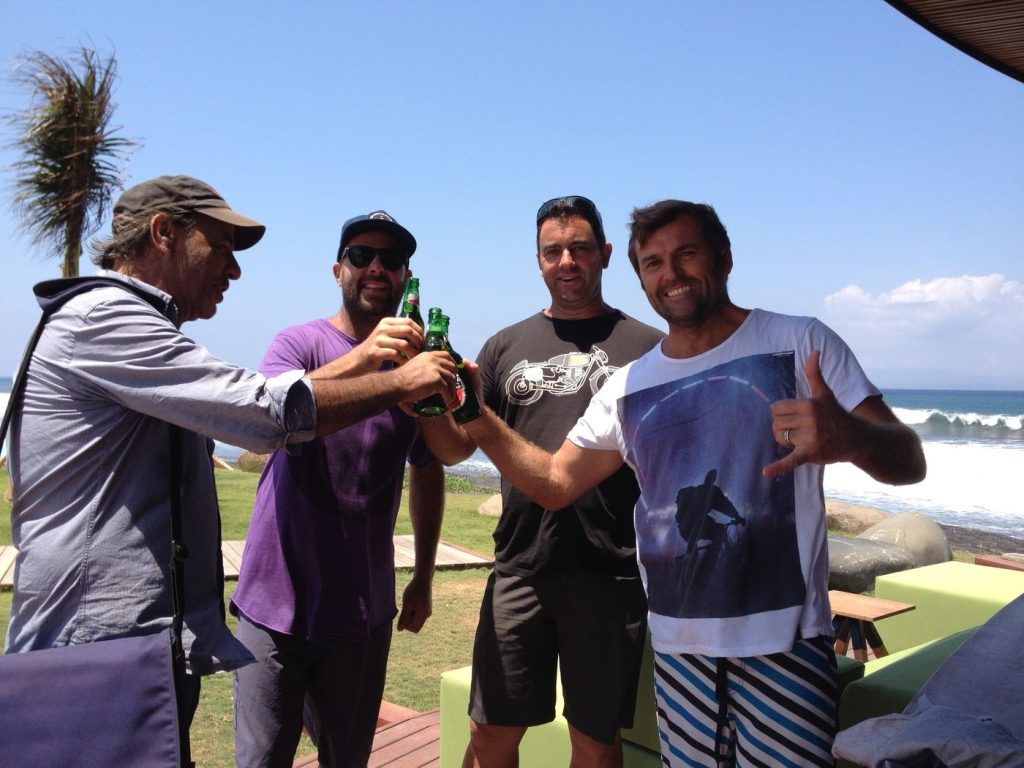 The Hotel Komune build and marketing team sharing a beer at the beach club on completion of stage one, 2012