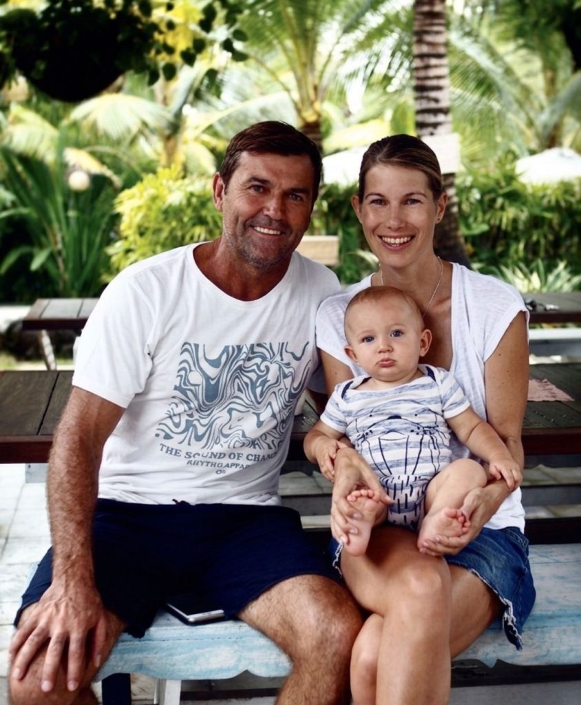 Hotel Komune founder Tony Cannon with his wife Alana and son Albe at the resort in Bali, 2019